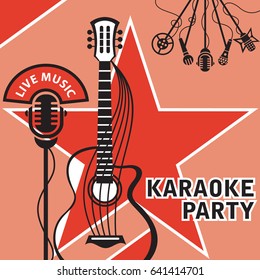 banner with microphone and guitar for karaoke
