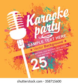banner with microphone for karaoke parties on the background of colored spots