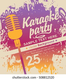 banner with microphone for karaoke parties on the background of colored spots
