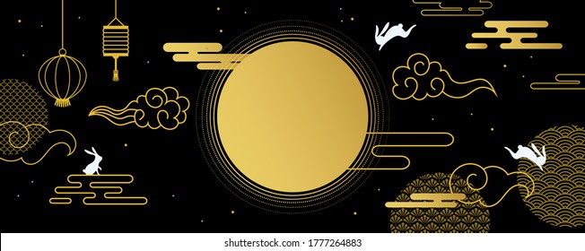 banner for Mid Autumn Festival. Asian harvest traditional festival. Chuseok, mid autumn korea festival. Vector banner, background and poster