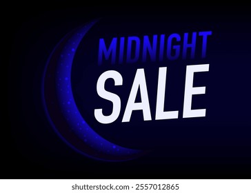 Banner Midnight sale. Digital marketing announcement. Glowing Midnight Sale sign card poster on dark. Shopping day sale. Limited time offer. Sale and promotion design. Vector illustration