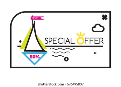 Banner in a minimalist style. Discount coupon for summer goods.