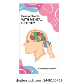 Banner missing piece mind puzzle cartoon vector illustration