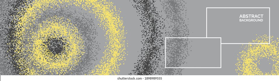 Banner modern abstract background with shapes. Circles with texture. Yellow and gray design. Vector.