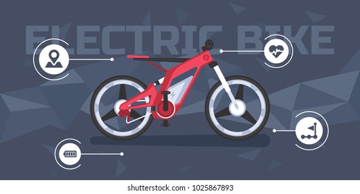 Banner with a modern electric bike infographics for shop or web page