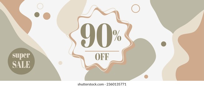 Banner modern minimal set abstract template with pastel-colored stains, super sale 90% off