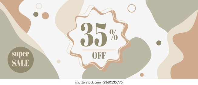 Banner modern minimal set abstract template with pastel-colored stains, super sale 35% off