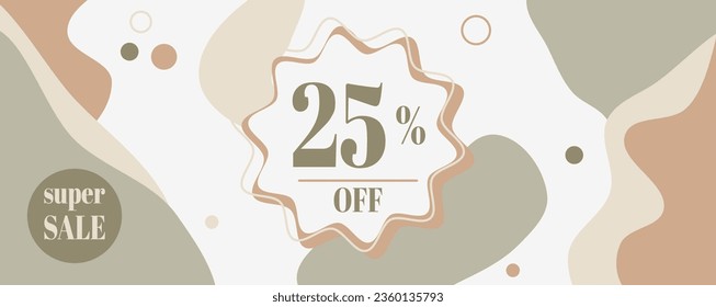 Banner modern minimal set abstract template with pastel-colored stains, super sale 25% off