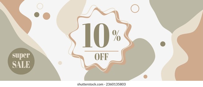 Banner modern minimal set abstract template with pastel-colored stains, super sale 10% off