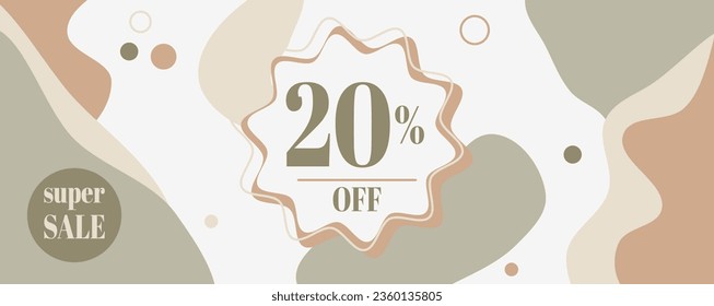Banner modern minimal set abstract template with pastel-colored stains, super sale 20% off