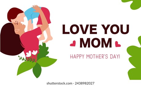 The banner mom with baby for Mothers day with Love you mom phrase