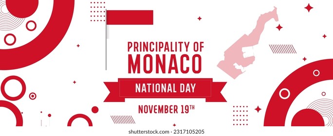 banner with monaco flag colors theme background and abstract retro modern design. Multiple landscapes of monaco. Celebration of independence day.
