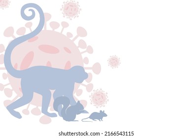 Banner of the monkey pox outbreak concept. Vector illustration monkeys, squirrels and rats are carriers of the smallpox virus, monkey pox spreads to humans.