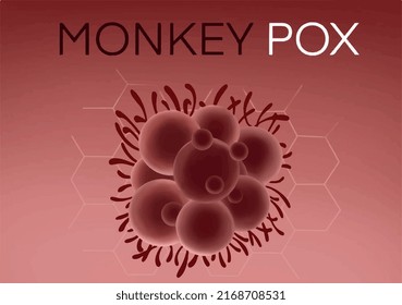 A banner with the monkey pox virus. Monkey pox virus outbreak pandemic design with microscopic view background.