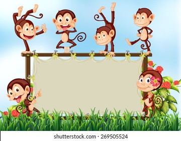 Banner with monkeys around the frame