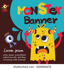 banner monster alien cute colorful happy smile background template
 brochure concepts vector illustration design character 