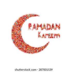 Banner with moon and arabic lantern for holy month of muslim community Ramadan Kareem. Vector illustration.