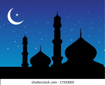 banner of mosques in over bright night sky, design