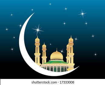 banner of mosques in over bright night sky,  Ramadan and Eid Series