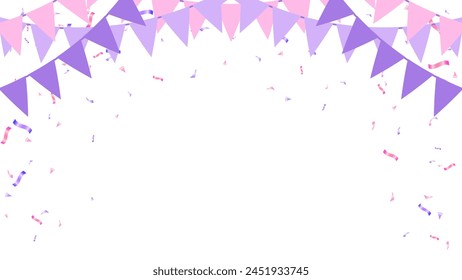 Banner Mother day paper pink, purple color flags hanging and confetti. event, celebration, decoration festival
