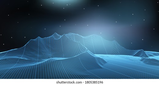 Banner con terreno montañoso con un diseño de paisaje de enmalle