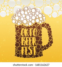 Banner with mug of beer on a flat design beer background. Okto Beer Fast text concept design. Vector illustration template.