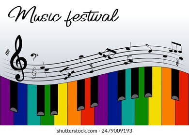 Banner with multi-colored keys.Vector illustration with multi-colored keys and notes on a gradient background with text.