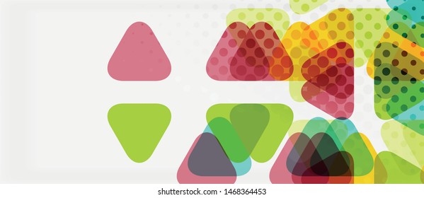 Banner with multicolored mosaic triangle geometric design on white background. Abstract texture. Vector illustration design template. Geometric art pattern background.