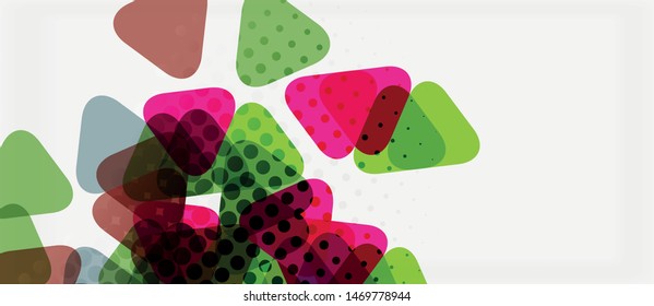 Banner with multicolored mosaic triangle geometric design on white background. Abstract texture. Vector illustration design template. Geometric art pattern background.