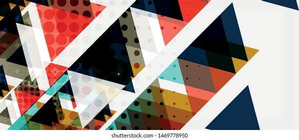 Banner with multicolored mosaic triangle geometric design on white background. Abstract texture. Vector illustration design template. Geometric art pattern background.