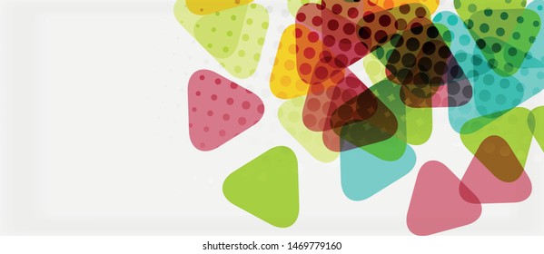Banner with multicolored mosaic triangle geometric design on white background. Abstract texture. Vector illustration design template. Geometric art pattern background.
