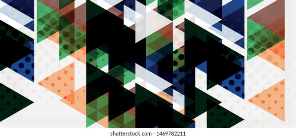 Banner with multicolored mosaic triangle geometric design on white background. Abstract texture. Vector illustration design template. Geometric art pattern background.