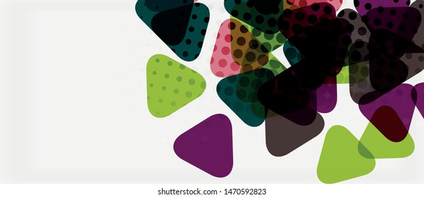Banner with multicolored mosaic triangle geometric design on white background. Abstract texture. Vector illustration design template. Geometric art pattern background.