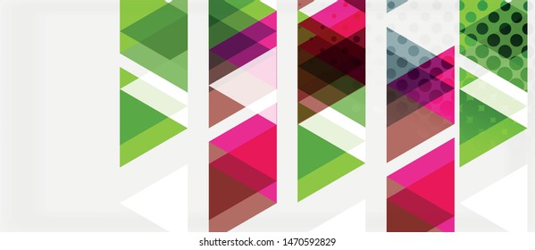 Banner with multicolored mosaic triangle geometric design on white background. Abstract texture. Vector illustration design template. Geometric art pattern background.