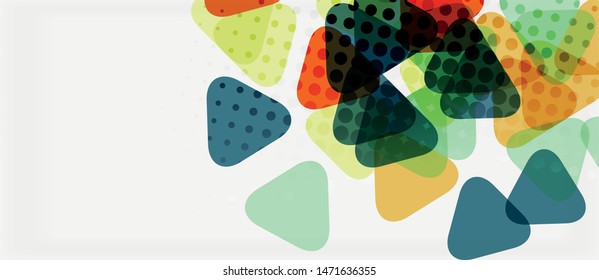 Banner with multicolored mosaic triangle geometric design on white background. Abstract texture. Vector illustration design template. Geometric art pattern background.