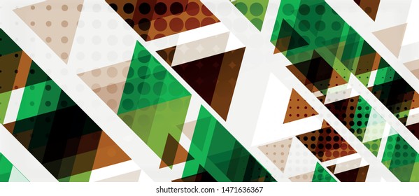 Banner with multicolored mosaic triangle geometric design on white background. Abstract texture. Vector illustration design template. Geometric art pattern background.