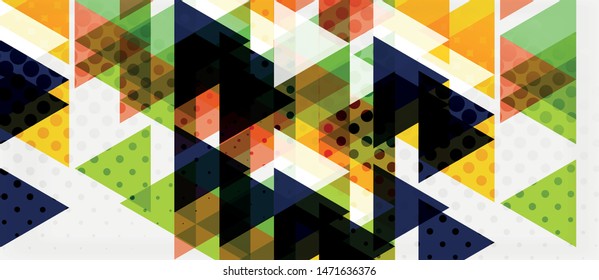 Banner with multicolored mosaic triangle geometric design on white background. Abstract texture. Vector illustration design template. Geometric art pattern background.