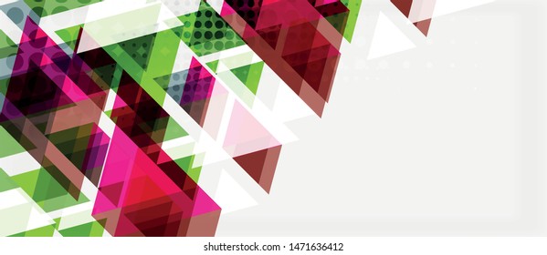 Banner with multicolored mosaic triangle geometric design on white background. Abstract texture. Vector illustration design template. Geometric art pattern background.