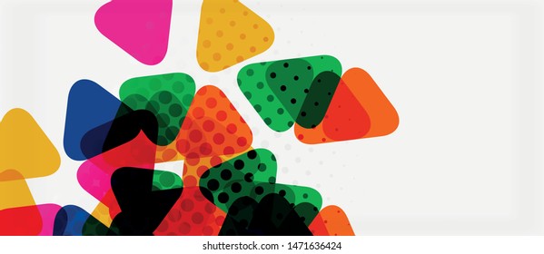 Banner with multicolored mosaic triangle geometric design on white background. Abstract texture. Vector illustration design template. Geometric art pattern background.