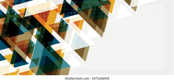 Banner with multicolored mosaic triangle geometric design on white background. Abstract texture. Vector illustration design template. Geometric art pattern background.