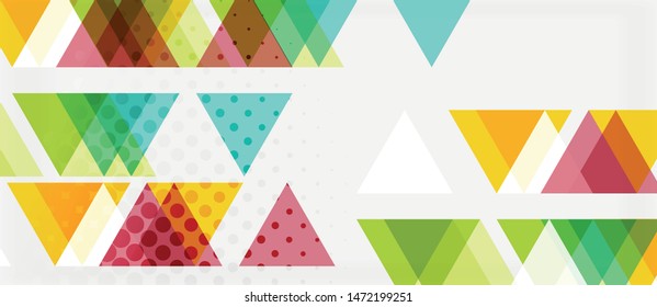 Banner with multicolored mosaic triangle geometric design on white background. Abstract texture. Vector illustration design template. Geometric art pattern background.