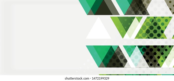 Banner with multicolored mosaic triangle geometric design on white background. Abstract texture. Vector illustration design template. Geometric art pattern background.