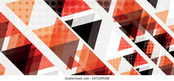 Banner with multicolored mosaic triangle geometric design on white background. Abstract texture. Vector illustration design template. Geometric art pattern background.