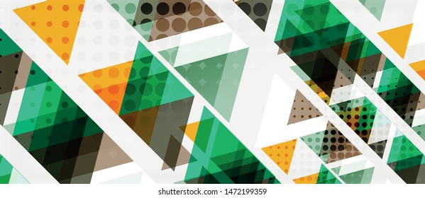 Banner with multicolored mosaic triangle geometric design on white background. Abstract texture. Vector illustration design template. Geometric art pattern background.