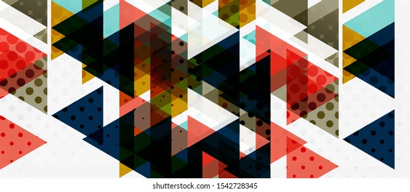 Banner with multicolored mosaic triangle geometric design on white background. Abstract texture. Vector illustration design template. Geometric art pattern background.