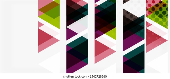 Banner with multicolored mosaic triangle geometric design on white background. Abstract texture. Vector illustration design template. Geometric art pattern background.