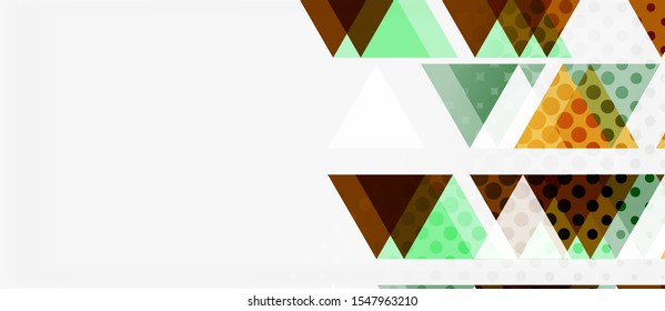 Banner with multicolored mosaic triangle geometric design on white background. Abstract texture. Vector illustration design template. Geometric art pattern background.