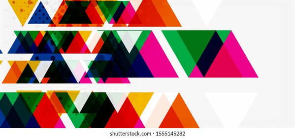 Banner with multicolored mosaic triangle geometric design on white background. Abstract texture. Vector illustration design template. Geometric art pattern background.