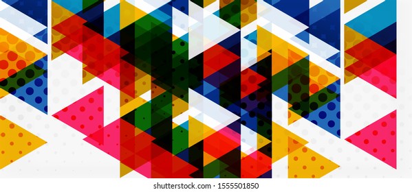 Banner with multicolored mosaic triangle geometric design on white background. Abstract texture. Vector illustration design template. Geometric art pattern background.