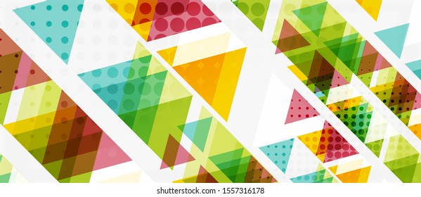 Banner con diseño geométrico de triángulo de mosaico multicolor sobre fondo blanco. Textura abstracta. Plantilla de diseño de ilustración vectorial. Fondo del patrón de arte geométrico.